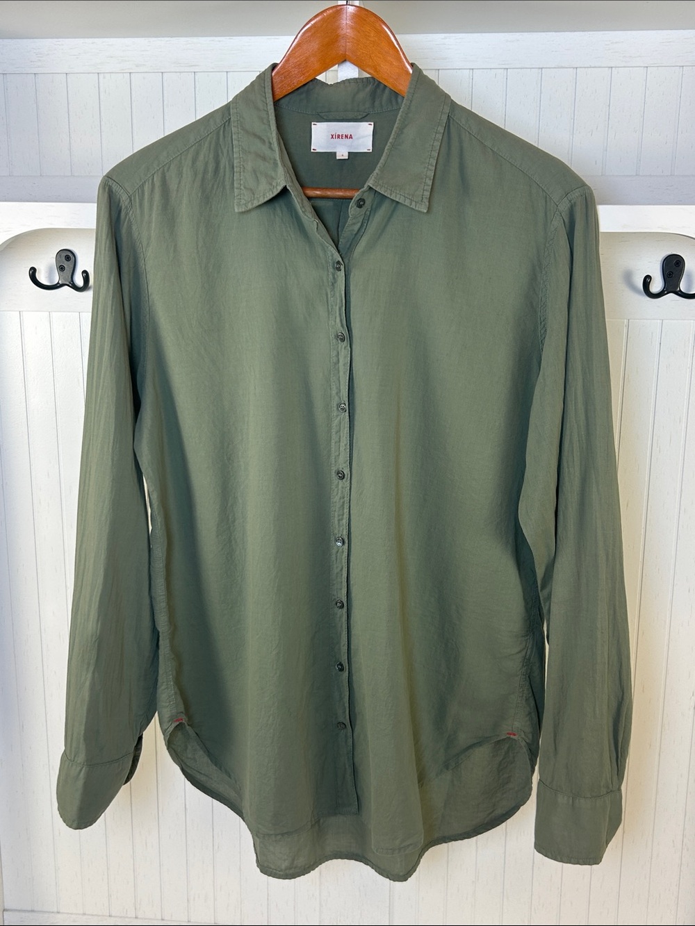 Xirena Green Cotton Button Down Shirt Size S Lightweight
